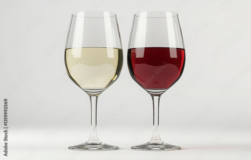 Elegant display of red and white wine in two wine glasses. Elegant display of red and white wine in two wine glasses.