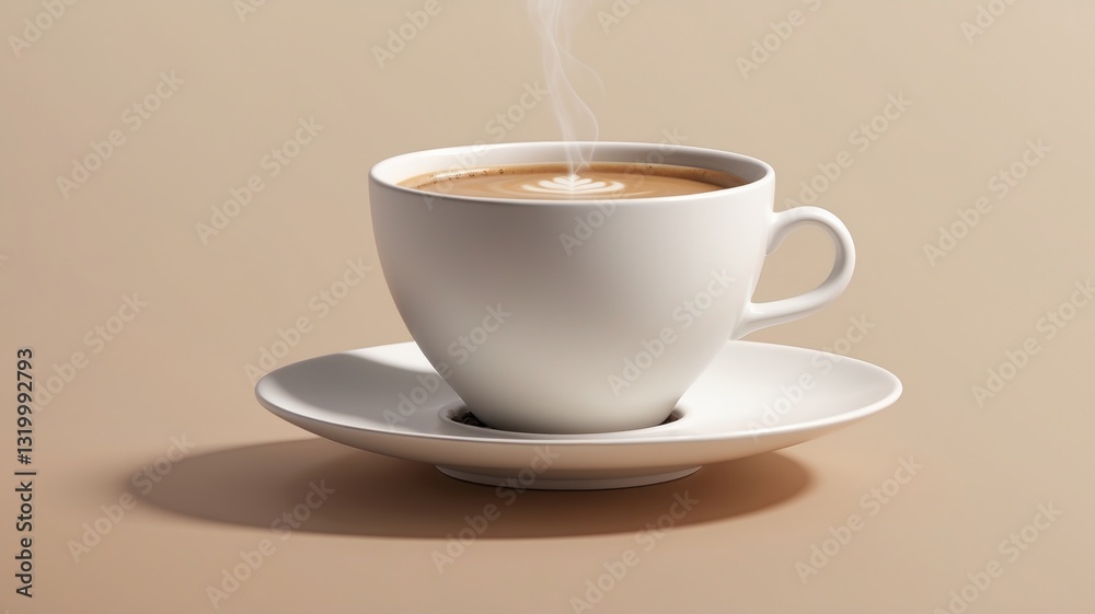 Steaming Cup of Coffee with Latte Art on a Neutral Background Steaming Cup of Coffee with Latte Art on a Neutral Background
