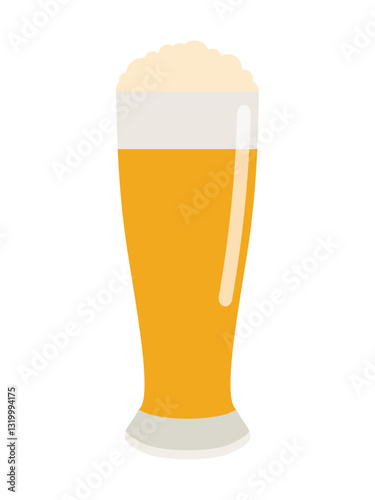 Beer glass with foam, isolated on a white background. Beer mug icon  illustration. Cheer up friend. Glass of beer. Have a beer with your friends. Great for pub menu illustrations. Cold drinks concept.