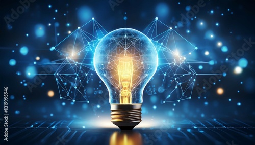 conceptual image of innovation and ai featuring a glowing lightbulb with a digital network symbolizing creativity leadership and business success