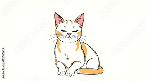 Cute Cartoon Cat with Closed Eyes