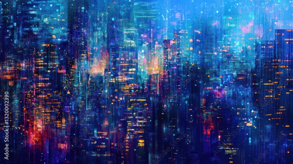 Fototapeta premium Cyberpunk Cityscape: A Digital Metropolis at Night