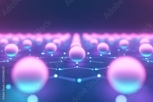 A background of spheres connected in a futuristic lattice structure showing a neon-toned representation of interaction and data flow at the atomic level