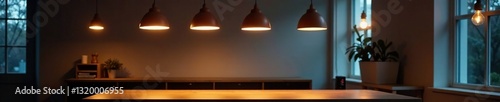 Wallpaper Mural Sleek pendant lamps illuminate modern co-working space, collaborative, meeting area, lighting Torontodigital.ca