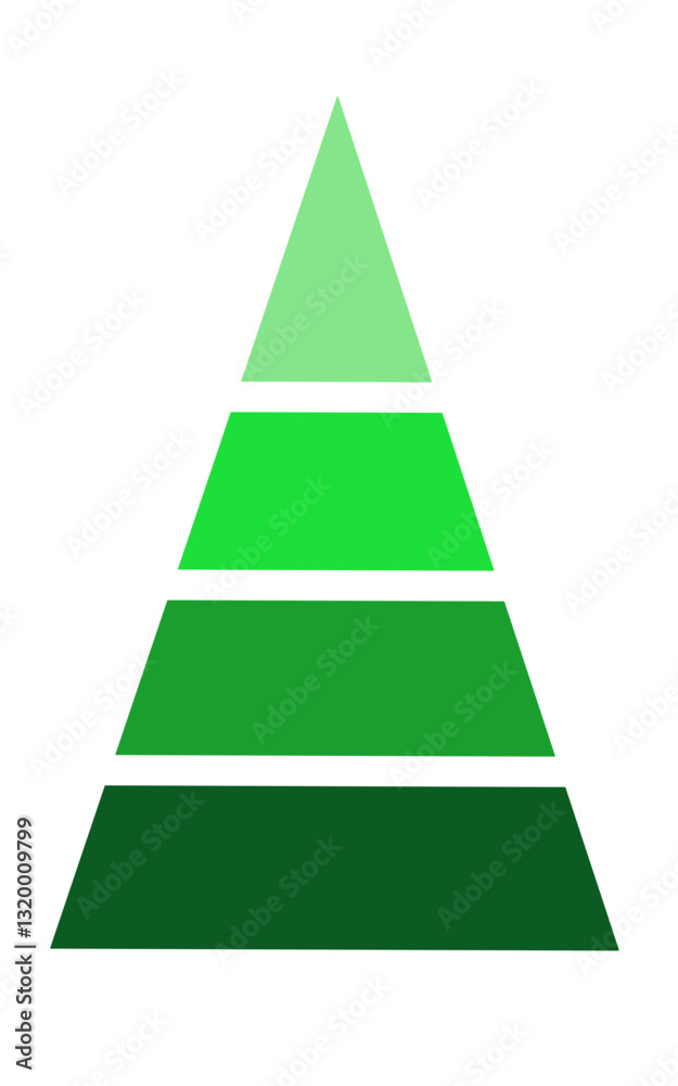 A green pyramid with four horizontal layers, each a progressively lighter shade of green, set against a white background A green pyramid with four horizontal layers, each a progressively lighter shade of green, set against a white background