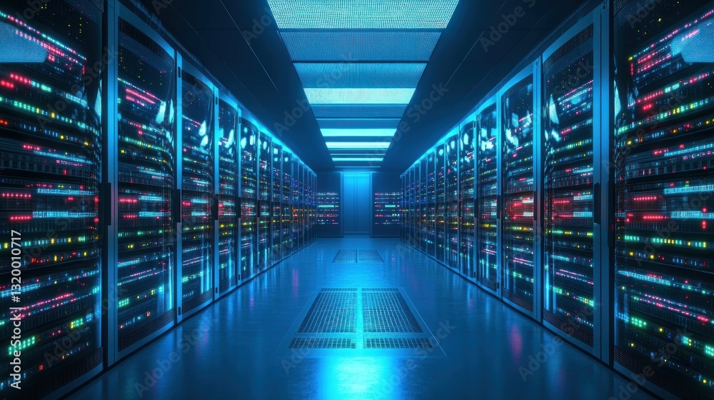 Obraz premium Illuminated Server Room: A Digital Infrastructure