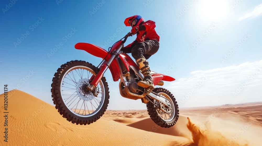 Adrenaline Rush: Motocross Rider Soaring Over Desert Dunes Adrenaline Rush: Motocross Rider Soaring Over Desert Dunes