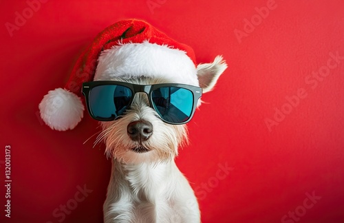 Festive Christmas Greeting Card Featuring a Playful Dog Wearing a Santa Hat Perfect for Spreading Holiday Cheer and Celebrating the Joyful Spirit of the Season with Loved Ones