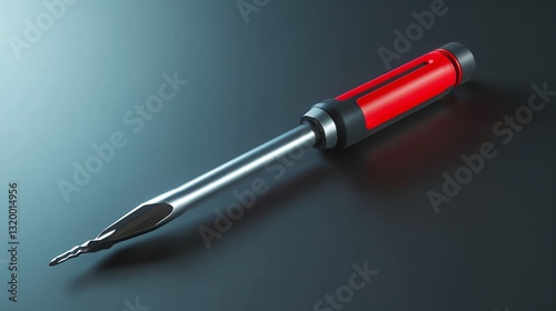 Professional countersinking drill bit with red and black handle lying on dark gray surface ready to be used