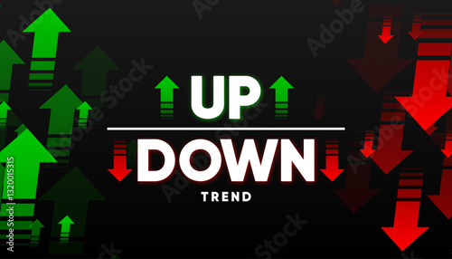 Up and Down trend with arrows. Stock exchange concept. Trader profit and loss. Arrows symbolizing growth or fall. Vector illustration.