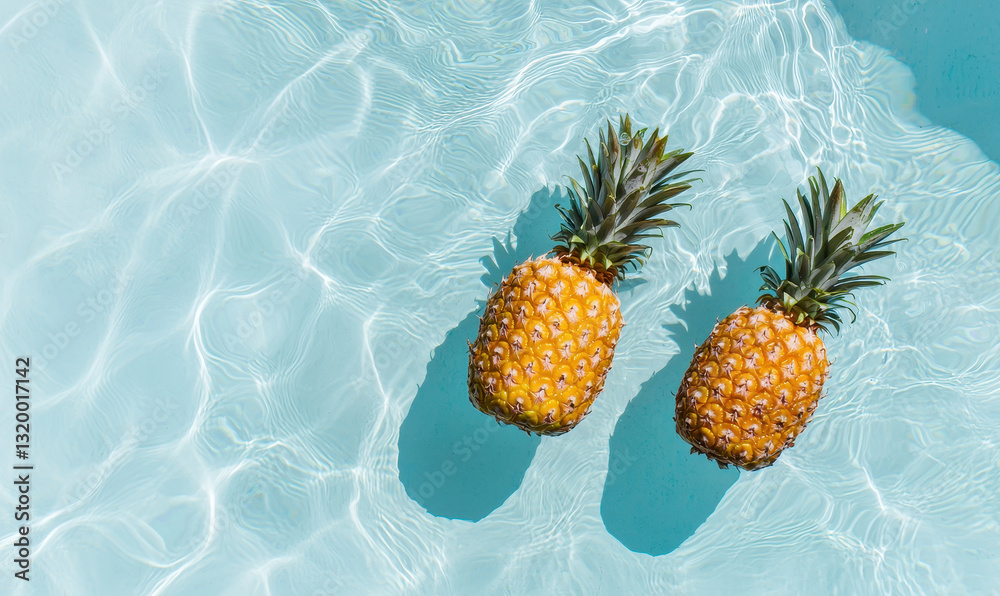 Vibrant Pineapples Floating in Crystal Clear Water with Gentle Ripples Vibrant Pineapples Floating in Crystal Clear Water with Gentle Ripples