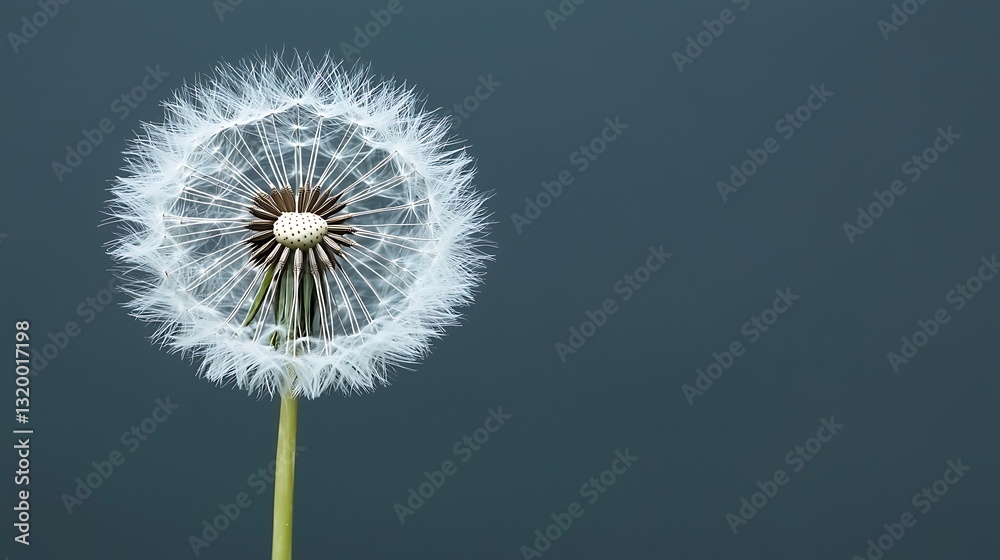 Fototapeta premium Delicate Dandelion Seed Head on Gray Background