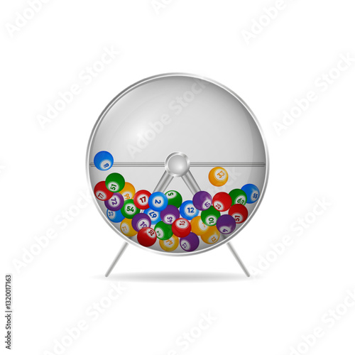 Lottery Machine with lotto balls inside. Bingo Game. Lottery wheel drum. Bingo luck, fortune and chance. Vector illustration.