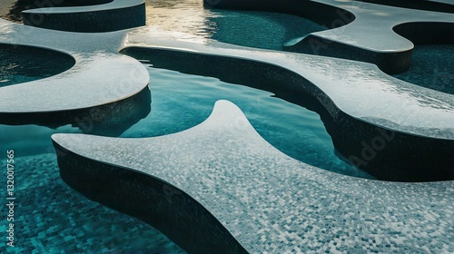 refreshing summer poolside experience with vibrant blue water and serene nature backdrop photo