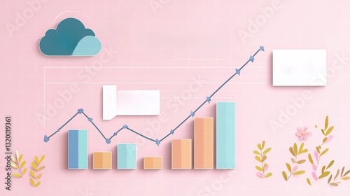 Colorful Growth Chart with Paper Elements on a Soft Pink Background