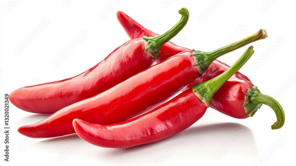 Spicy red chili pepper isolated on white background with vibrant color and detailed texture, perfect for culinary ingredients, hot spice concepts, food packaging, and cooking-related designs Spicy red chili pepper isolated on white background with vibrant color and detailed texture, perfect for culinary ingredients, hot spice concepts, food packaging, and cooking-related designs