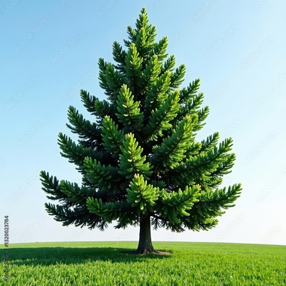 Fototapeta premium Single spruce against clear sky, full height visible, majestic, christmas tree