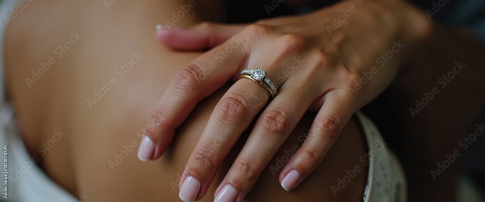 Hands of a couple. She is wearing an engagement ring. Hands of a couple. She is wearing an engagement ring.