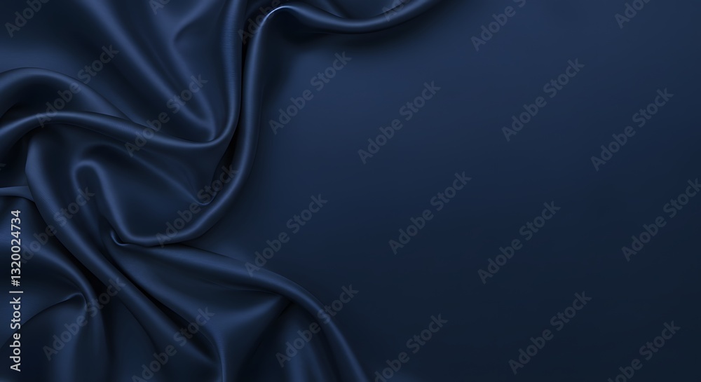 Fototapeta premium Deep blue silk satin fabric. Elegant abstract background. Liquid wave effect or silk with soft wavy folds. Beautiful navy blue fabric background with copy space for your design.