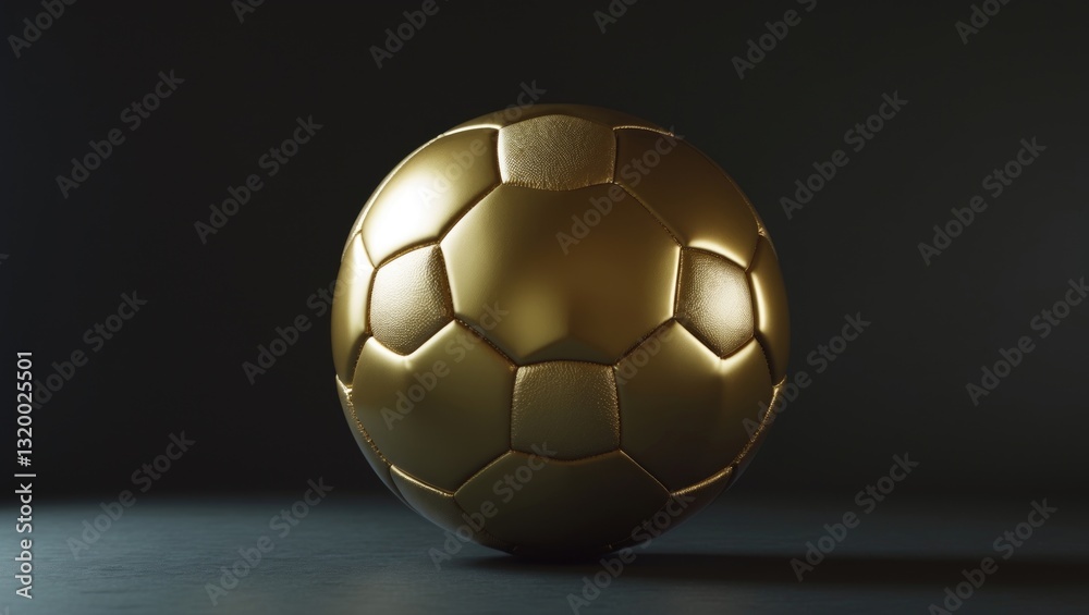 Fototapeta premium If you wish, the gold soccer ball. A ball displayed against a simple background. A black backdrop featuring a soccer ball with gold accents.