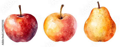 Watercolor apples pears fruit autumn