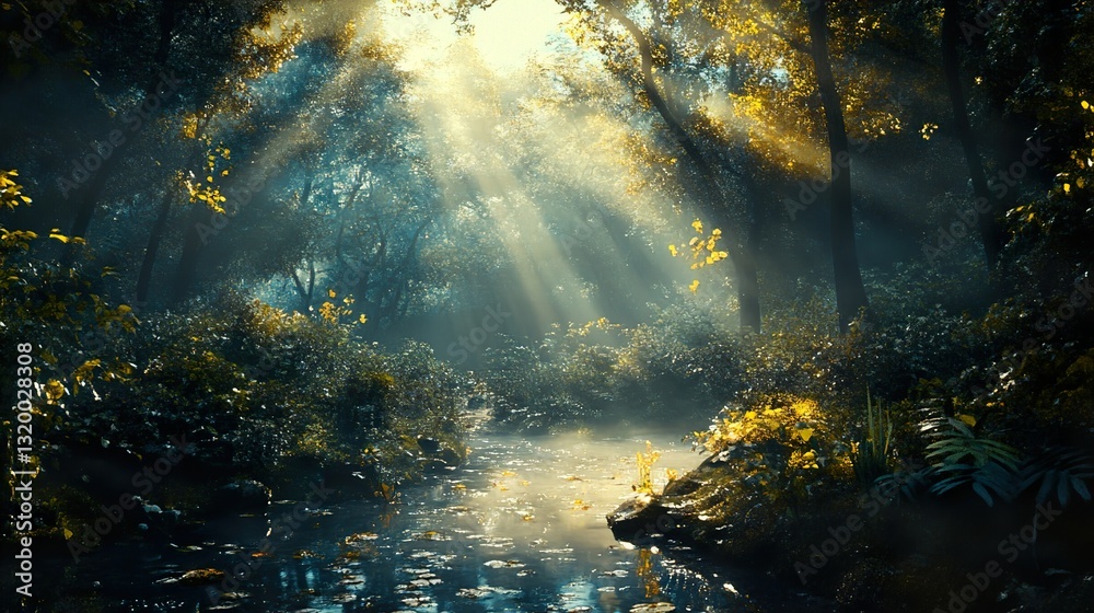 Sunbeams in the Mystical Forest: A Serene Landscape Sunbeams in the Mystical Forest: A Serene Landscape