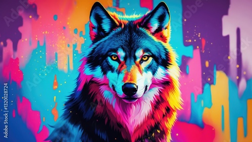 Colorful abstract illustration of a wolf photo
