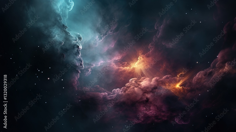 Fototapeta premium Stunning celestial clouds with vibrant hues and bright star formations Space art