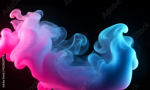 Abstract Smoke Cloud Rendered In Vibrant Pink And Blue Colors Against A Black Background