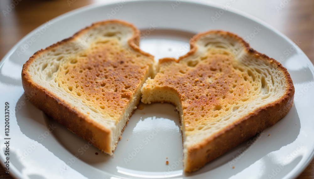 Toasted bread slice with butter on white plate Toasted bread slice with butter on white plate
