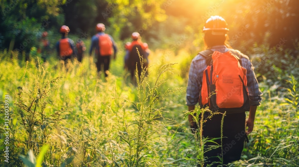 custom made wallpaper toronto digitalTeam of Forest Workers Walking Through Lush Green Field with Sunlight in Background During Daytime Adventure Trip