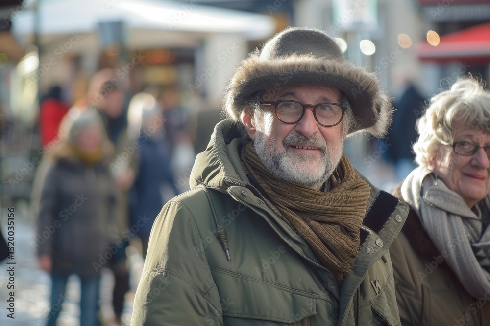 Portrait of a senior man with hat and glasses in the city Portrait of a senior man with hat and glasses in the city