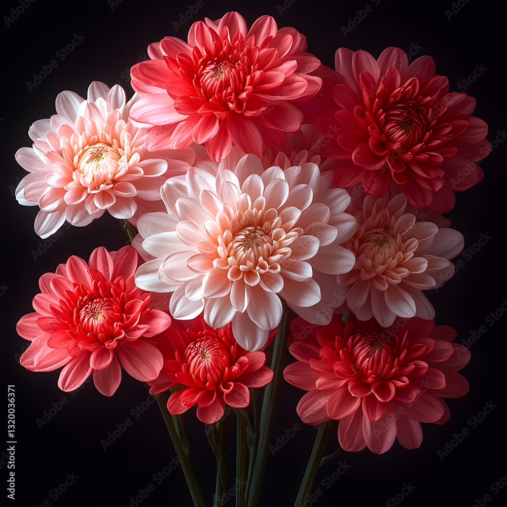 Fototapeta premium The bouquet is filled with red and pink chrysanthemums, which are in full bloom