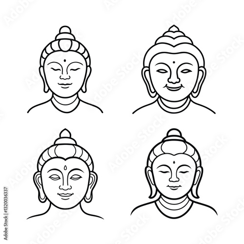 Buddha face vector line art illustration bundle