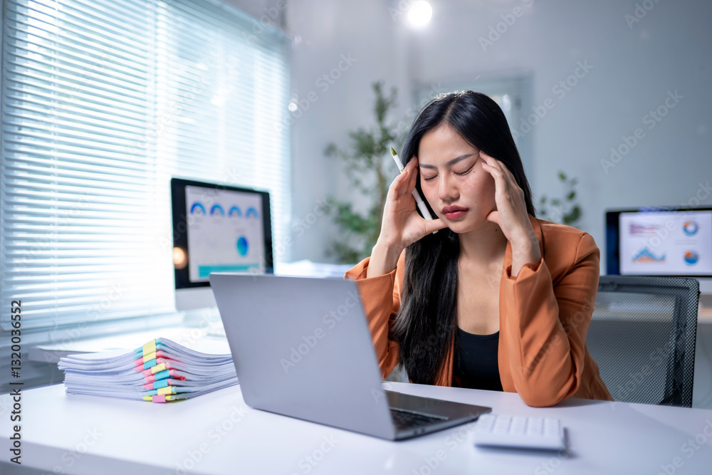 A woman is sitting at a desk with a laptop and a cell phone A woman is sitting at a desk with a laptop and a cell phone