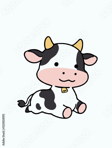Cute kawaii cow chibi vector illustration isolated on white background 