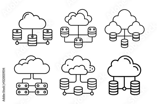 Clouds line art icon. Databases networking software image cloud and synoptics concept., Cloud computing concept, cloud computing icon set