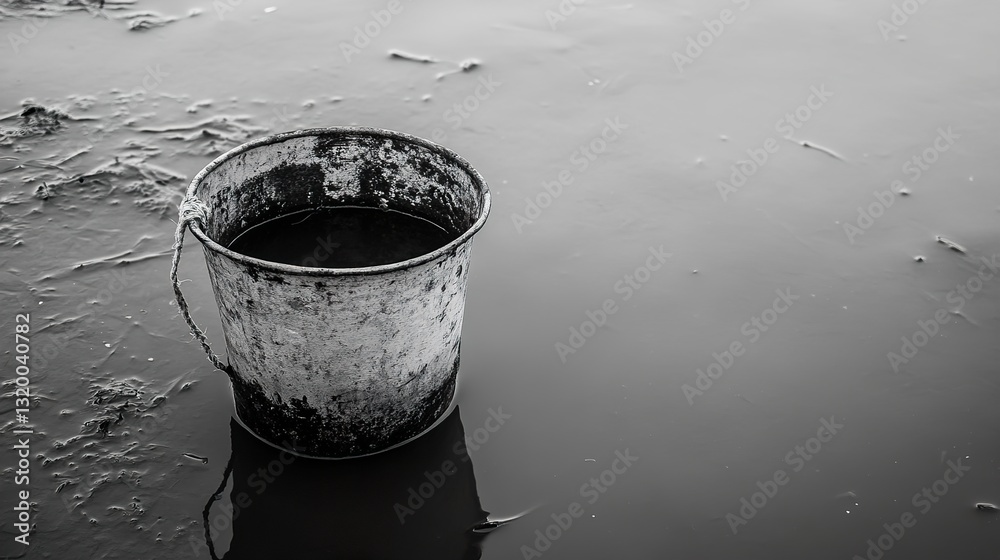 Solitude of a Weathered Bucket: A Black and White Study Solitude of a Weathered Bucket: A Black and White Study