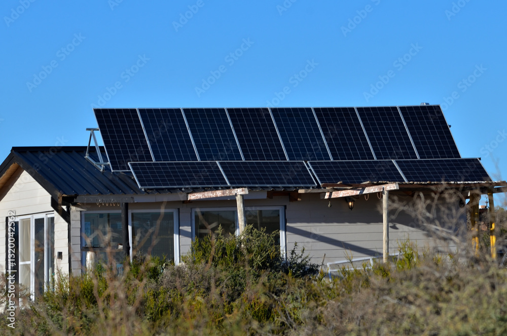 Fototapeta premium self-sustaining houses, water heaters and solar panels, ecology and sustainability