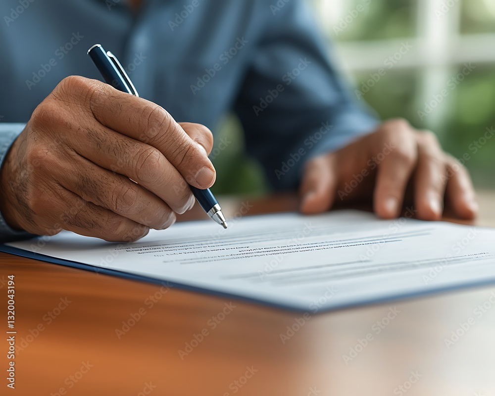 Man Signing Document for Office Desk.