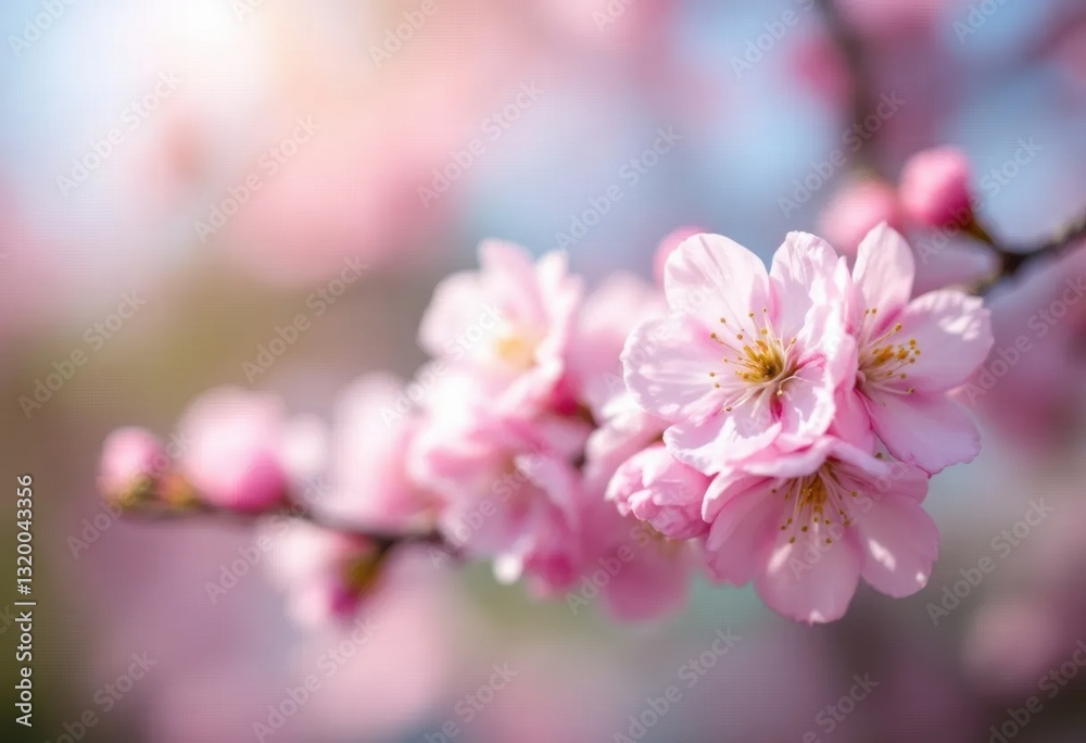Delicate pink cherry blossoms blooming on a sunny spring day Delicate pink cherry blossoms blooming on a sunny spring day