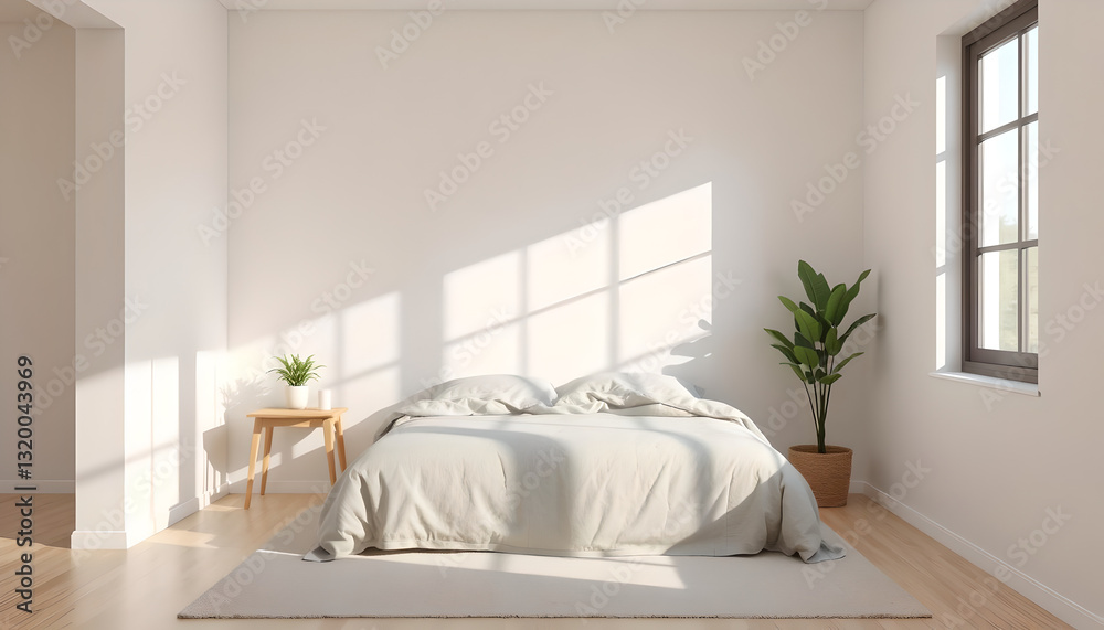 Fototapeta premium Elegant Modern Bedroom Interior with a White Bed – A Serene Escape