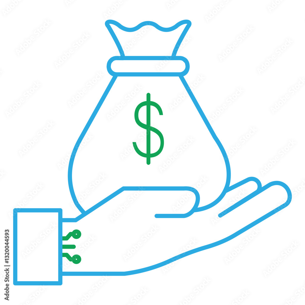 AI Coin Bag Financial Vector Icon Design, finance, money, digital currency AI Coin Bag Financial Vector Icon Design, finance, money, digital currency