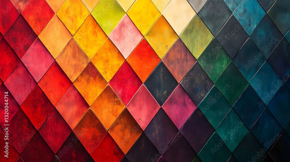 Fototapeta premium Vibrant geometric pattern featuring repeating diamonds in a colorful arrangement