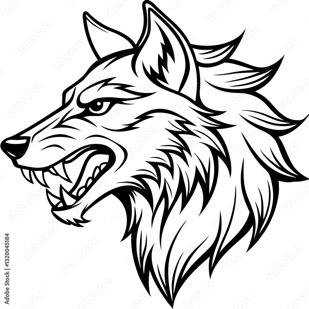 Fototapeta premium Tribal Tattoo Wolf Designs with White Background Vector Illustration – Cartoons, Clipart, Line Art, Tribal wolf tattoo design with white background, perfect for vector, clipart, and line art projects.