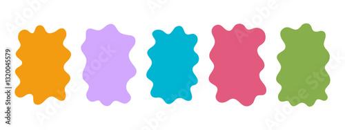 Cute doodle wavy shapes. Irregular assymetric blobs. Abstract psychedelic freehand drawn forms. Speech bubbles, tags, boxes or labels templates isolated on white background. Vector flat illustration.