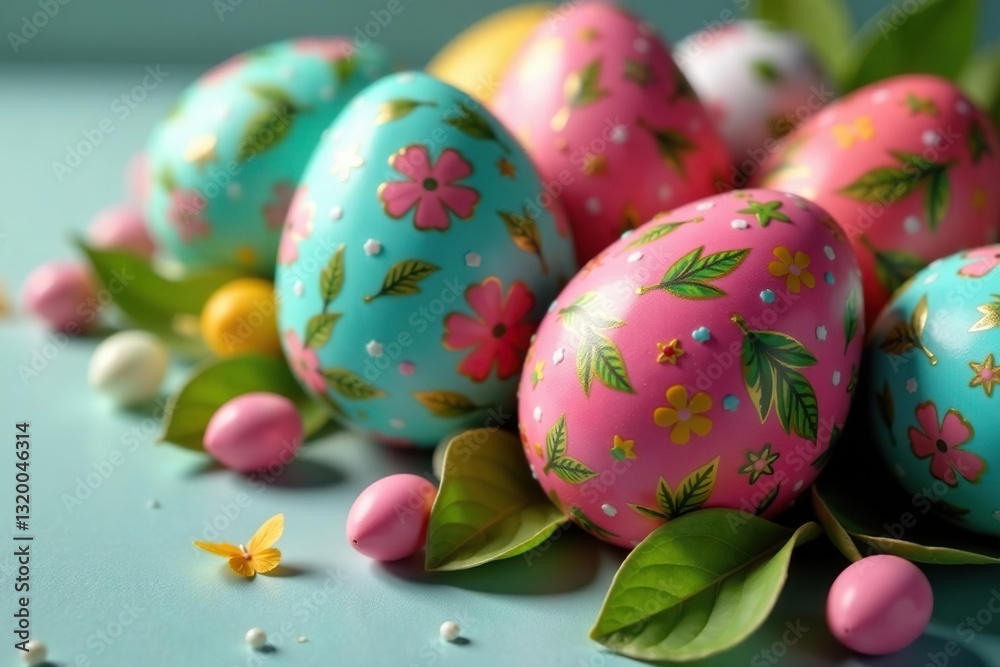 Fototapeta premium Close-up of intricately decorated Easter eggs , painting, design
