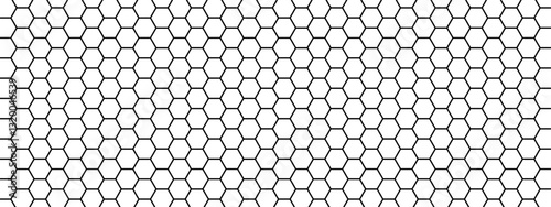 Repeated hexagon pattern. Honeycomb background. Minimalistic print with hexahedrons. Mosaic geometric texture. Beehive structure. Tile floor, fence or fishnet surface. Vector graphic illustration.