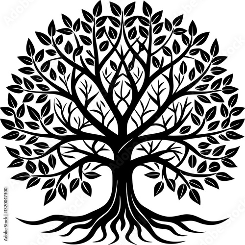 Vector Black Tree of Life Icon - White Background, Line Art, Clipart, Illustration, Vector black tree of life icon on white background, perfect for digital designs and illustrations