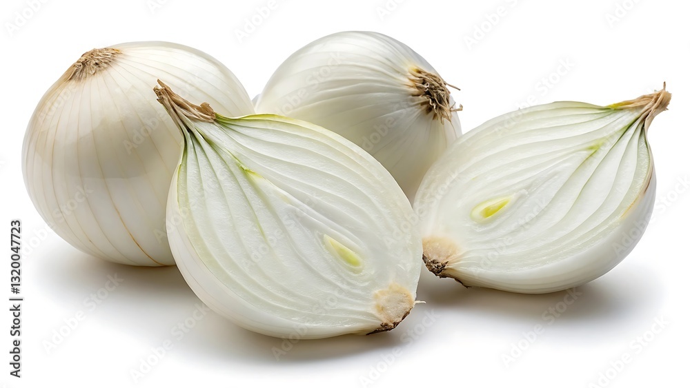 Obraz premium Fresh White Onions on a White Background